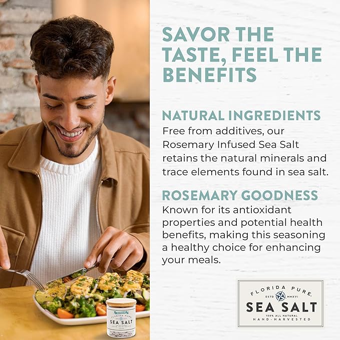 FLORIDA PURE Rosemary Sea Salt 80+ Mineral Sea Salt Unrefined, Non Iodized Natural Sea Salt for