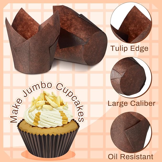 600 Pcs Jumbo Muffin Liners for Baking 2-1/4" x 4" Large Tulip Cupcake Liners Greaseproof Cupcake