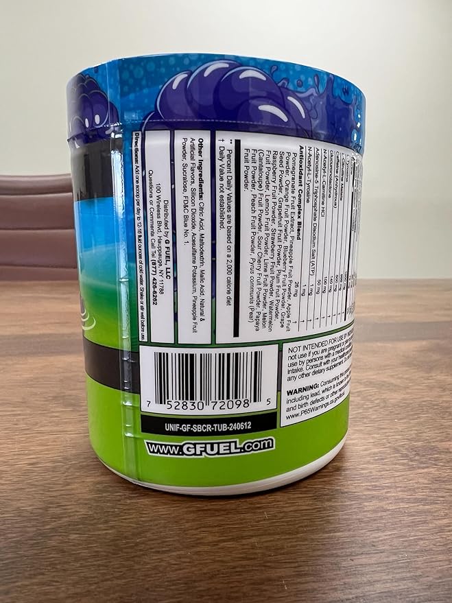 G Fuel Chug Rug Energy Drink Powder, Pre Workout Caffeine Mix for Gaming, Sugar Free Focus Amino, Vitamin + Antioxidants, 10.44oz (Sour Blue Raspberry, 40 Servings)