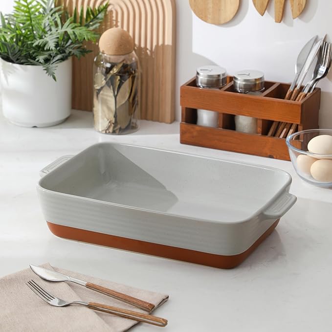 MALACASA Lasagne Dishes for Oven, 4.8 Qt Ceramic Oven Dish with Handles, 9 x 13 Inch Deep