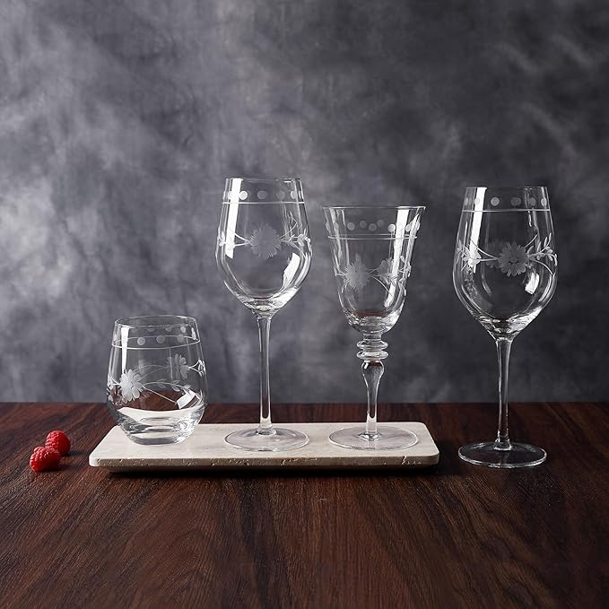 Premium Delight Vintage Cocktail Glasses Set of 4, 9.6 oz – Hand-Blown with Etched Long Stem