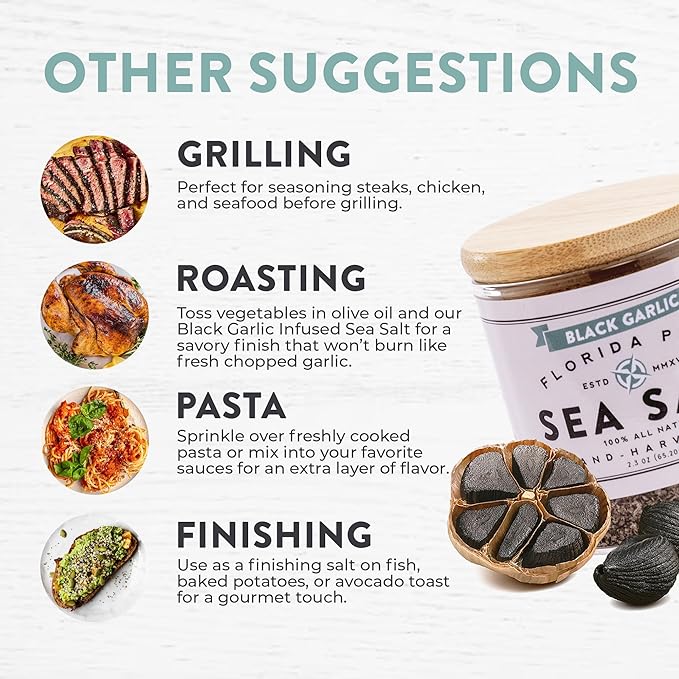 FLORIDA PURE Black Garlic Sea Salt - 80+ Mineral Sea Salt, Natural, Unrefined, Non Iodized - for