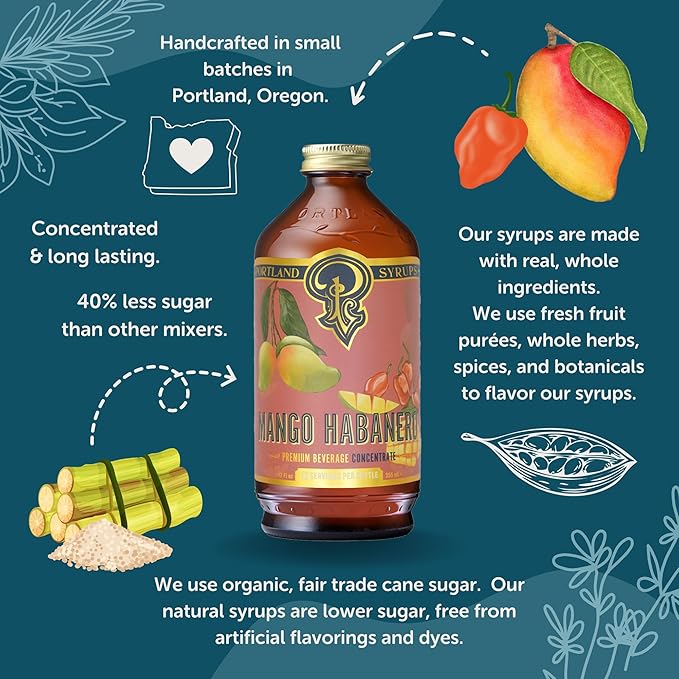 Portland Syrups Mango Habanero Syrup - Bold Mango Flavor with a Fiery Habanero Kick - Premium