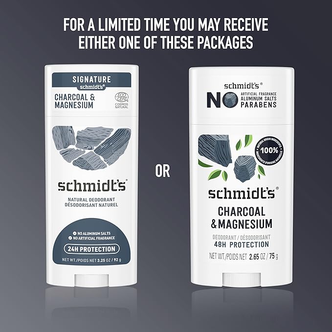 Schmidt's Aluminum-Free Vegan Deodorant Charcoal & Magnesium with 48 Hour Odor Protection, 2 Count