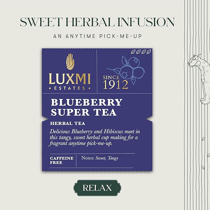 Luxmi Estates - Blueberry Herbal - Organic Blueberr Tea 100g (50 Cups) | Certified Organic Tea |