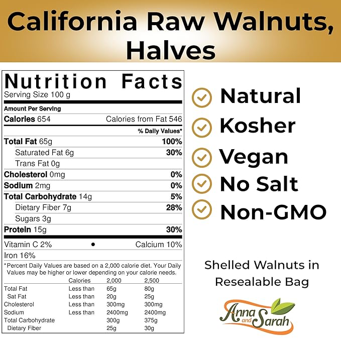 Anna and Sarah California Raw Walnuts-Halves & Pieces 48 Oz -100% Natural, No Preservatives
