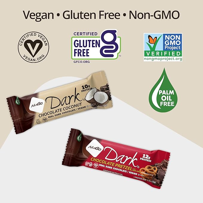NuGo Dark Chocolate Almond with Sea Salt, 12g Protein Bar, Vegan, Gluten Free, Non-GMO, Kosher