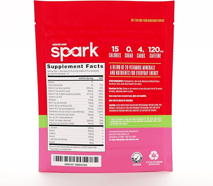 AdvoCare Spark Vitamin & Amino Acid Supplement - Focus & Energy Drink Powder Mix with Vitamin A