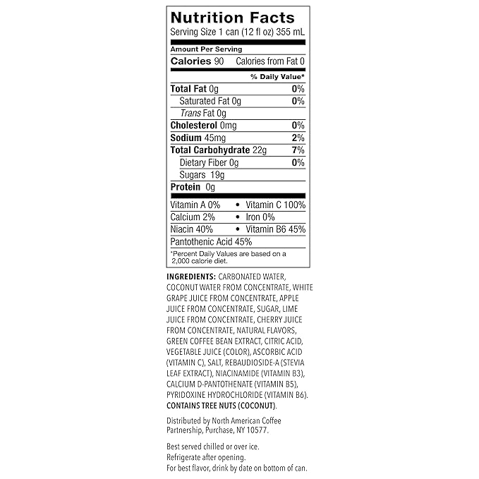 Starbucks - RTD Coffee, Refreshers with Coconut Water, Black Cherry Limeade, 12 fl oz. cans (12