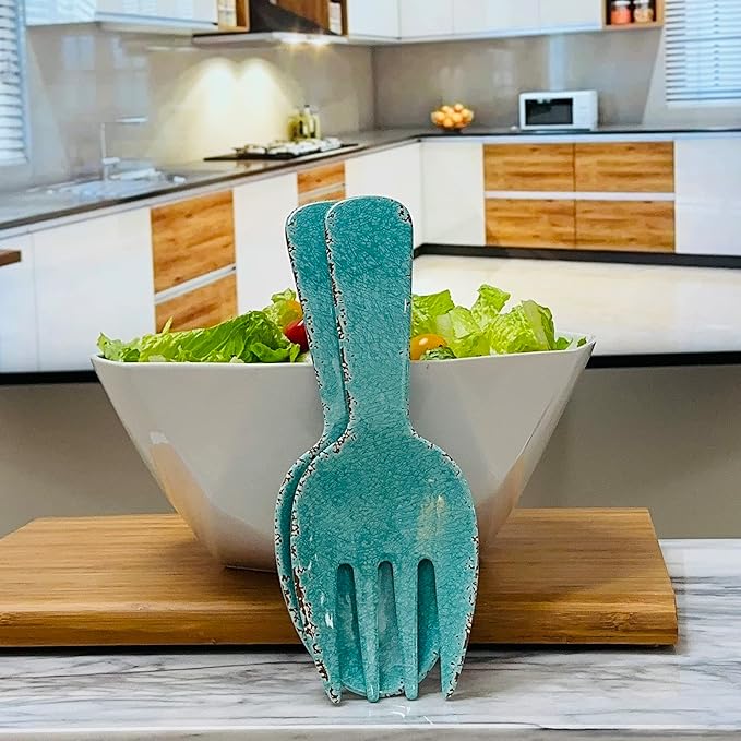 UPware Crackle Melamine Salad Servers, Serving Utensil Set, Includes Serving Fork and Spoon for
