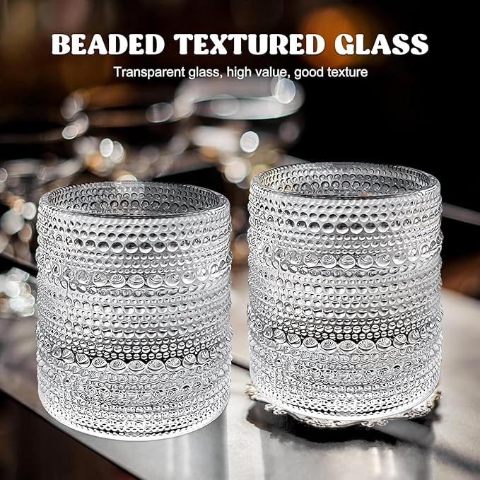 Set of 4 Vintage 12 oz Crystal Glasses, Old Fashioned Glass Cups for Water, Juice, Coffee, and Beer