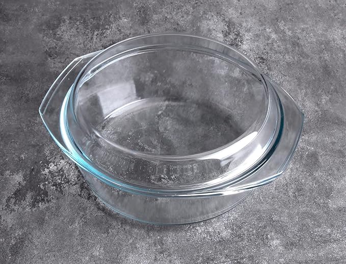 Round Tempered Glass Casserole Dish with Lid, Glass Casserole Baking Dish for Oven, Freezer and