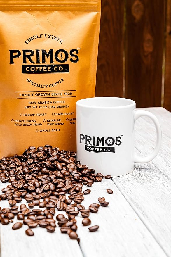 Single Origin Specialty Coffee, Whole Bean, Medium Roast, Direct Trade, Primos Coffee Co, 12 Oz.