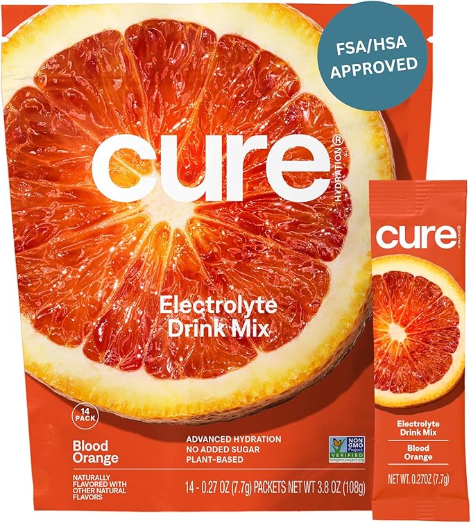 Cure Hydration | Plant-Based Electrolyte Drink Mix | No Added Sugar | FSA-HSA | Dehydration Relief