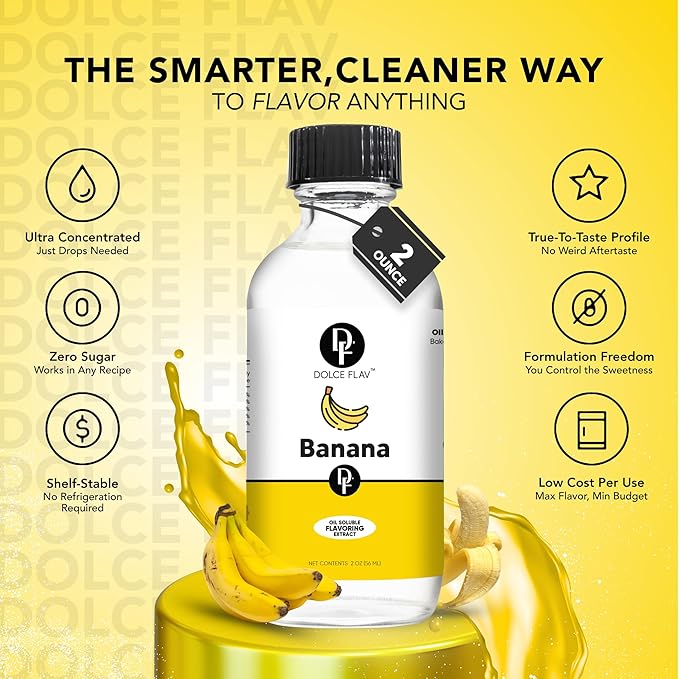 Dolce Flav Banana Extract ??2 Ounce Oil-Soluble Kosher, Sugar-Free, Concentrated Ripe Banana