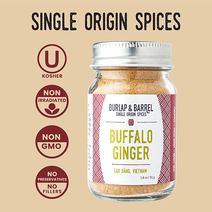Burlap & Barrel Buffalo Ginger - Spicy, Fruity and Intense Heirloom Ginger Powder with a Bite - Add