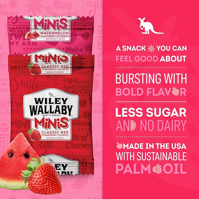 Wiley Wallaby Mini Licorice Bites 0.5 Ounce Classic Gourmet Soft & Chewy Australian Classic Red and