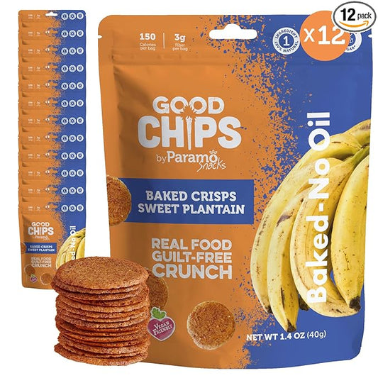Good Chips Baked Crunchy Sweet Plantain Chips - Crispy, Oil Free, Healthy Maduritos - 1.4 oz - Pack