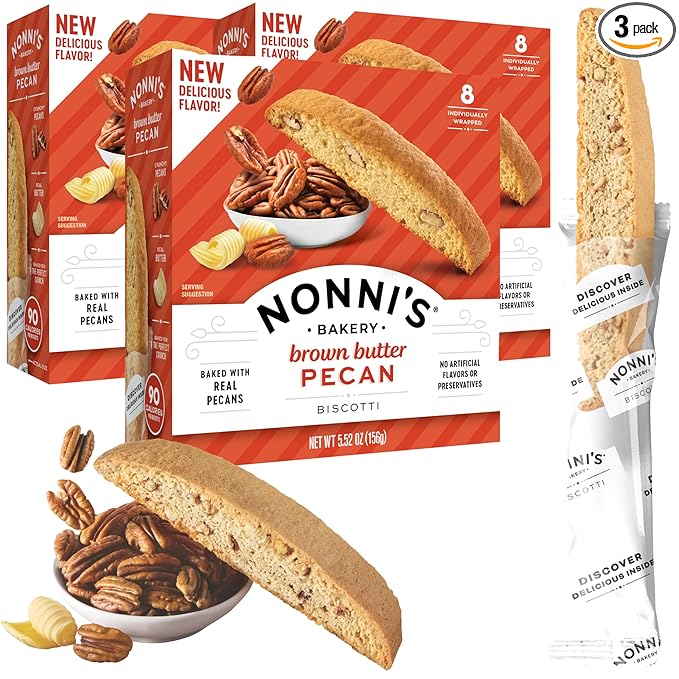 Nonni's Brown Butter Pecan Biscotti, Nutty Pecan Cookie with Rich Browned Butter Flavor, 8
