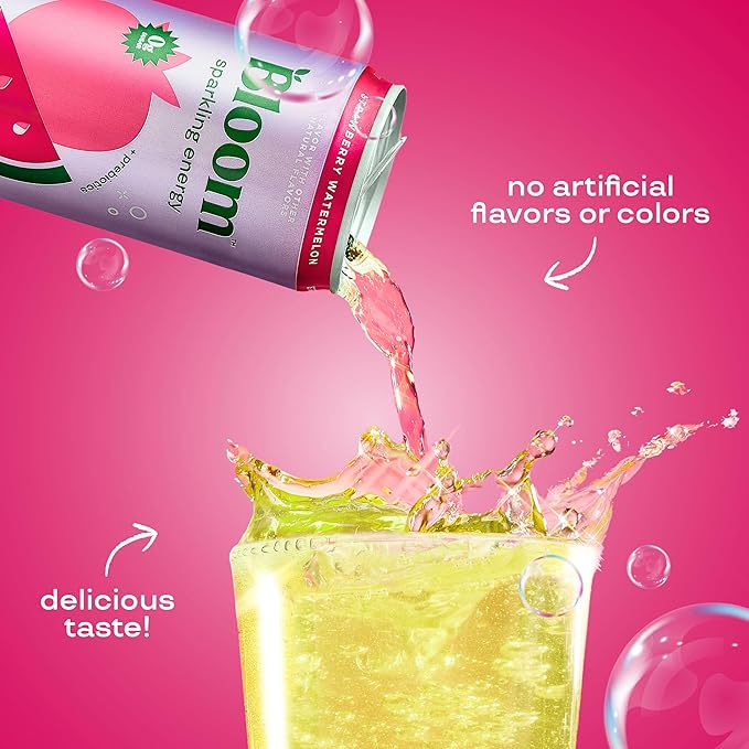 Bloom Nutrition Sparkling Energy Drink - Natural Caffeine, Zero Sugar, 180mg Caffeine