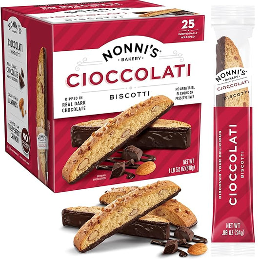 Nonni's Cioccolati Dark Chocolate Almond Biscotti Cookies ??Individually Wrapped Italian Coffee