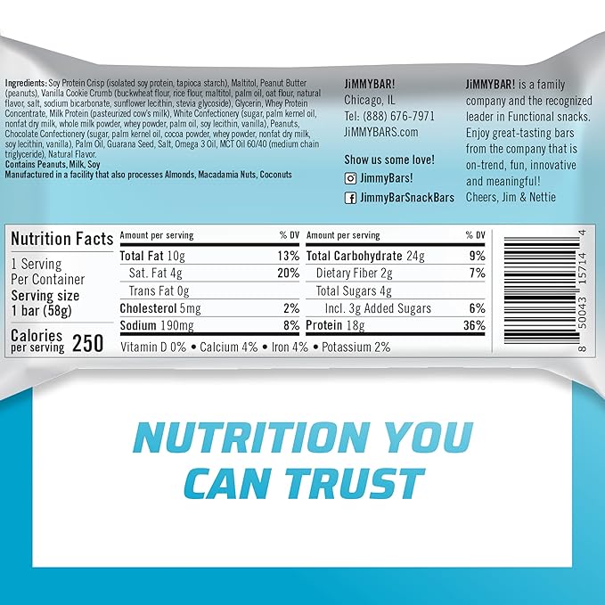 JiMMYBAR! - Golden Vanilla Cookies 'N Cream - 18g Protein Bars - Low 4g Sugar - 12 Count - Real