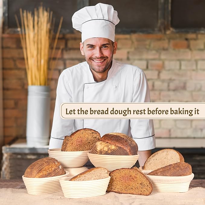 Sourdough Bread Baking Supplies Starter Kit, Banneton Proofing Basket Set: Round 9" & Oval 10"