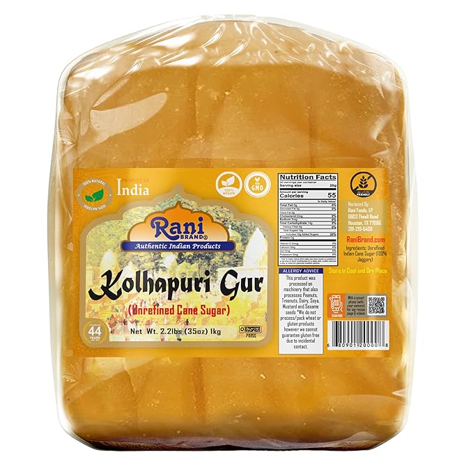 Rani Kolhapuri Gur (Jaggery) 35oz (2.2bs) 1kg ~ Unrefined Cane Sugar, No Color added, Gluten