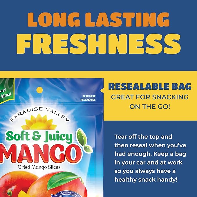 Dried Mango Slices - Delicious Texture Soft & Juicy Low Sugar Added Dried Mango - Naturally Ripened