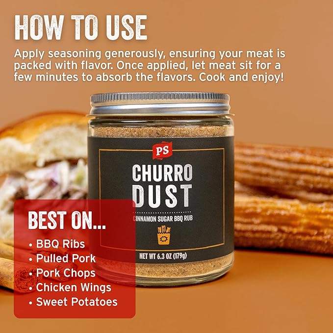PS Seasoning Churro Dust - Cinnamon Sugar BBQ Seasonings and Rubs for Smoking, Grilling, Baking