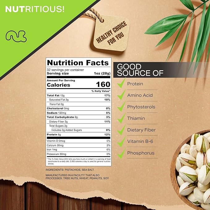NUT CRAVINGS - Freshly Roasted & Salted California Pistachios (32oz - 2 LB) Packed Fresh in