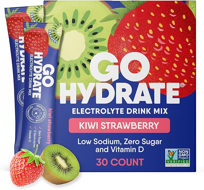 GoHydrate Instant Hydration Powder Packets - Low Sodium Electrolytes Drink Mix - Natural Hydration