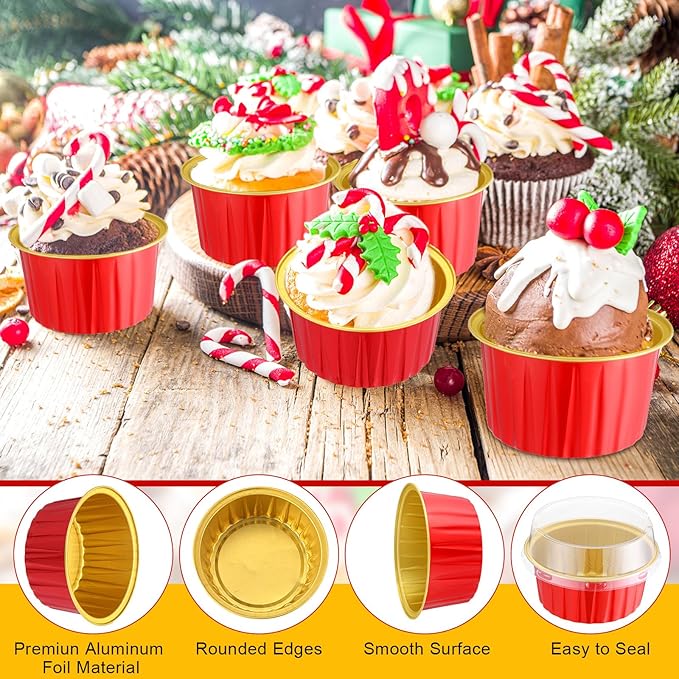 Gejoy 400 Pcs Aluminum Foil Baking Cups with Lids 5 oz Disposable Ramekins Mini Cake Pans Creme