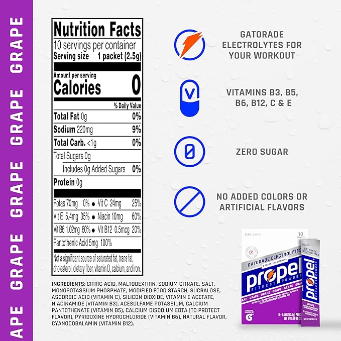 Propel Electrolyte Enhanced Water Drink Mix Powder Packets, Grape, Zero Calorie & Zero Sugar