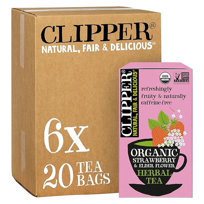 Clipper Tea Strawberry & Elderflower Herbal Tea ??Caffeine Free, USDA Organic, Great Hot or Iced