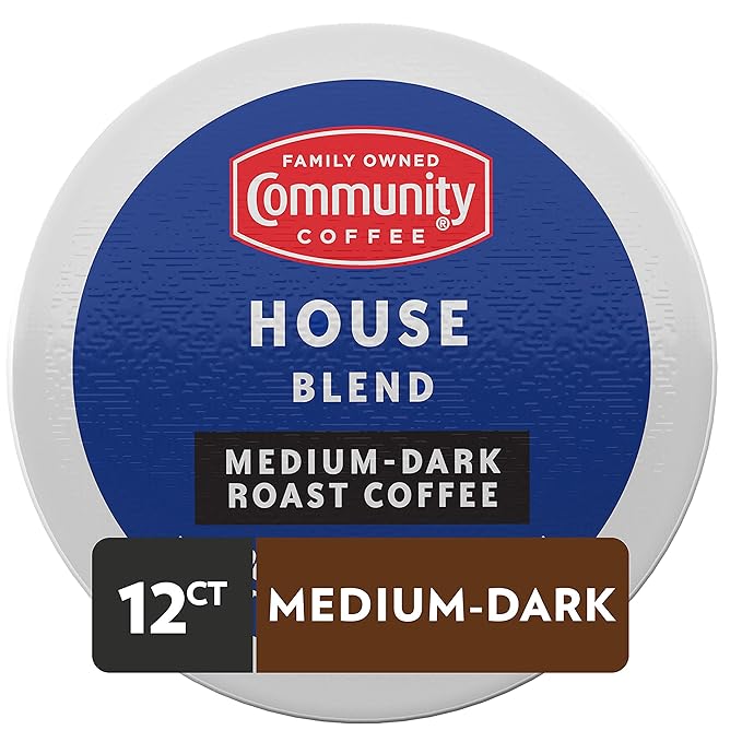 Community Coffee House Blend 12 Count Coffee Pods, Medium-Dark Roast, Compatible with Keurig 2.0