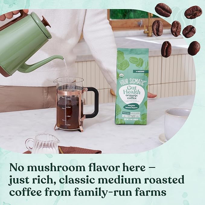 Four Sigmatic Gut Health Organic Ground Coffee | Medium Roast, Immune Boosting Probiotic Mushroom