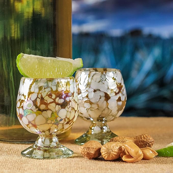 Authentic Mexican Tequila Hand Blown Shot Glasses - Set of 4-2 oz - Mini Glass Snifters - Heavy