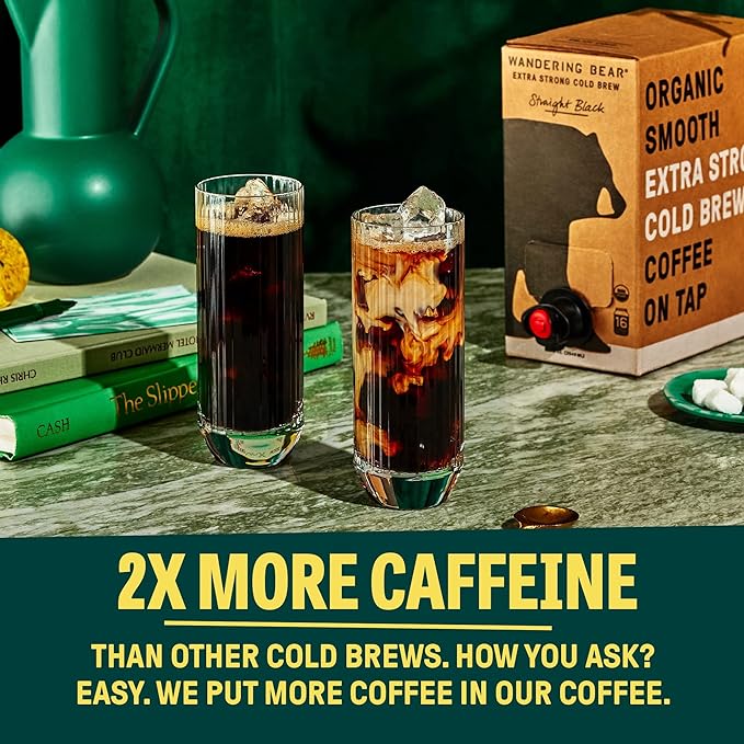 Wandering Bear Straight Black Organic Cold Brew Coffee On Tap, 96 fl oz - Extra Strong, Bold