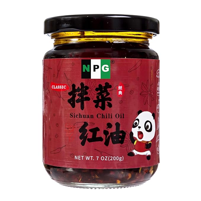 NPG Sichuan Chili Crisp Oil 7 oz, Chili Crunch Sauce with Medium Hot for Noodle, Rice, Egg