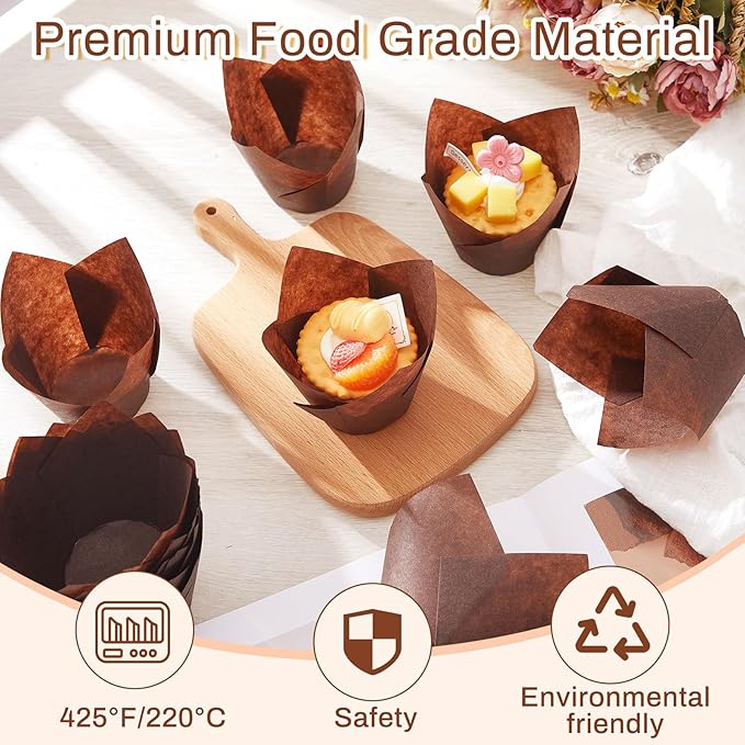 300 Pcs Jumbo Muffin Liners for Baking 2-1/4" x 4" Large Tulip Cupcake Liners Greaseproof Cupcake