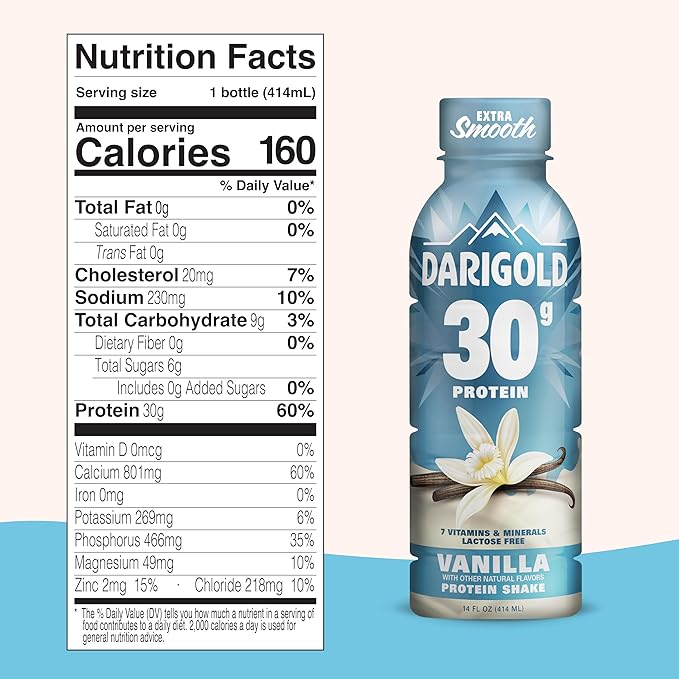 Darigold Ready to Drink Vanilla Protein Shake, 30g Protein, No Added Sugar, Lactose Free, Only 160