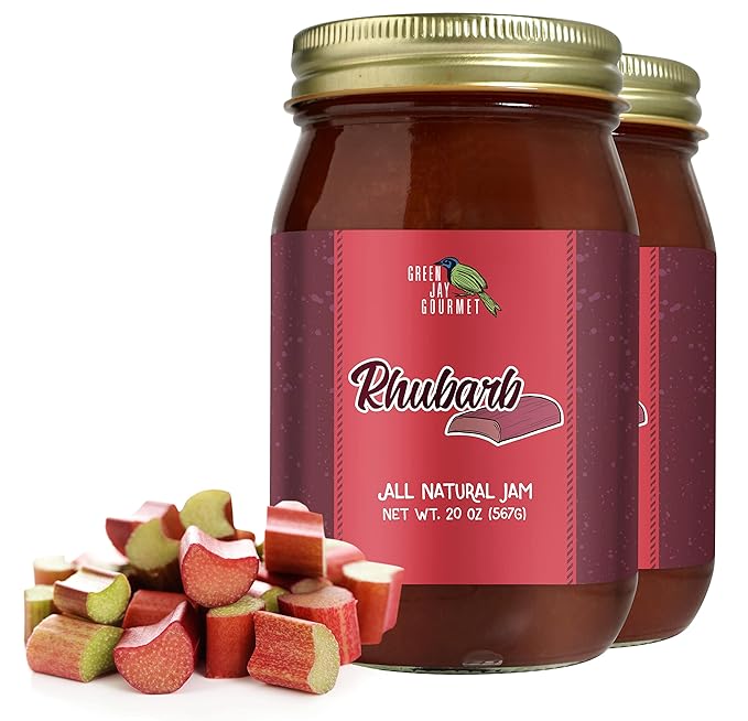 Green Jay Gourmet Rhubarb Jam - All-Natural Fruit Jam with Rhubarb & Lemon Juice - Vegan