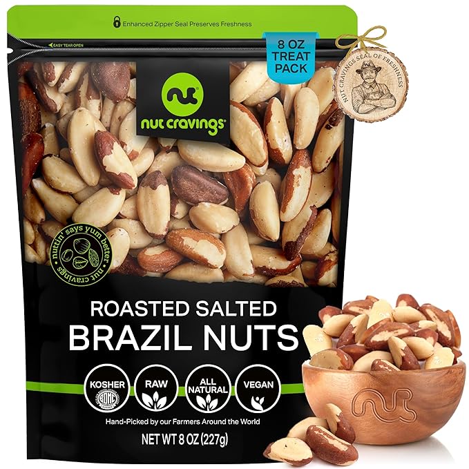 NUT CRAVINGS - Brazil Nuts Roasted & Salted - No Shell, Whole (8oz - 1 Pack) Bulk Nuts Packed Fresh