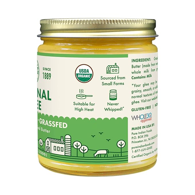 Grassfed Organic Original Ghee - by Pure Indian Foods, 7.8 oz, Pasture Raised, Gluten-Free