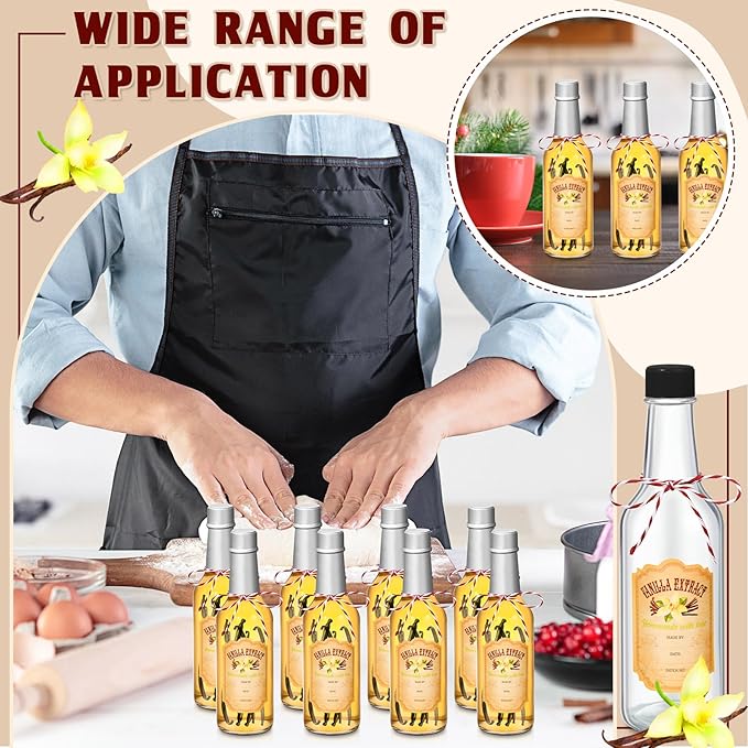 Tioncy 16 Pcs Vanilla Extract Bottles for Homemade Vanilla Jar Glass Bottle with Cap, Shrink Band
