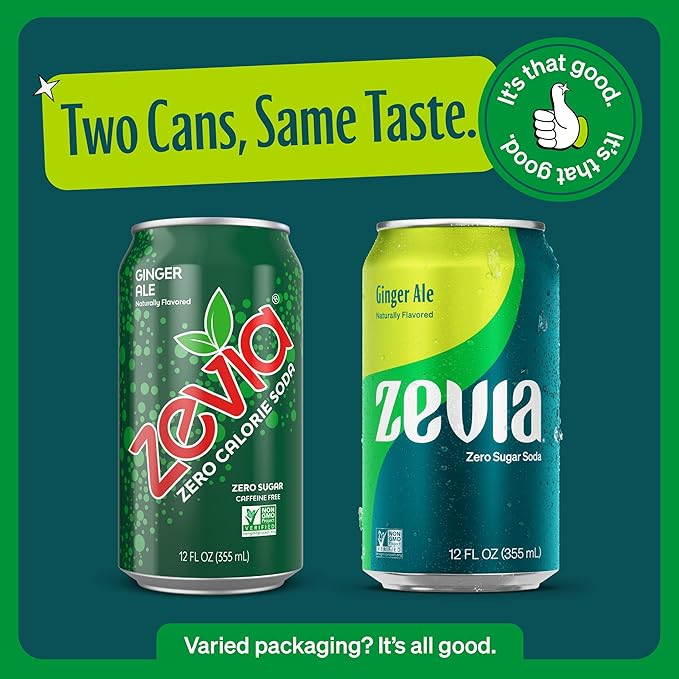 Zevia Zero Sugar Soda, Ginger Ale, 12 oz Cans (24-Pack) ??Naturally Sweetened, Non-GMO Project