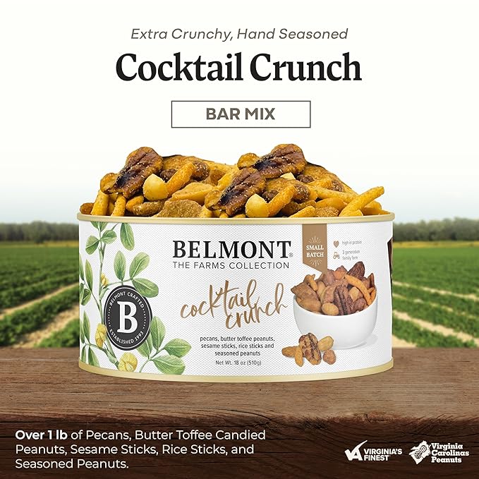 Belmont Peanuts Cocktail Crunch Mix, 18 oz (1 Pack) ??Pecans, Butter Toffee Virginia Peanuts