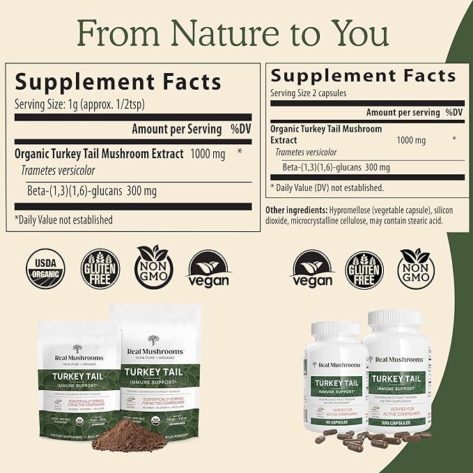 Real Mushrooms Turkey Tail Mushroom Powder ??Organic Mushroom Extract for Daily Wellness Gut