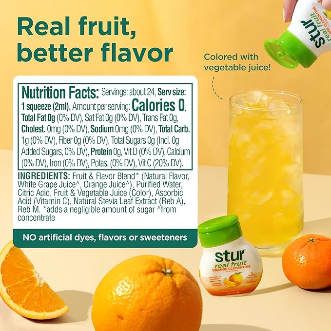 Stur Liquid Water Enhancer | Orange Clementine | Sweetened with Stevia | High in Vitamin C &